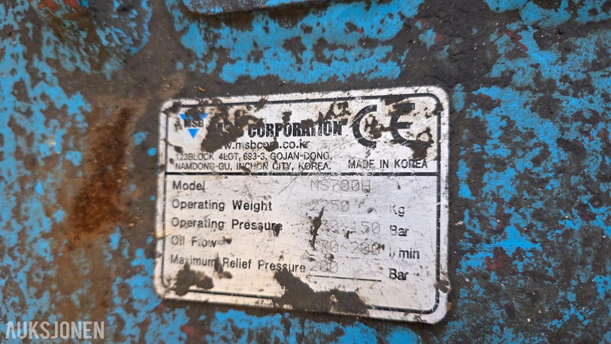 MSB MS700H hydraulisk hammer – ca. 750 kg