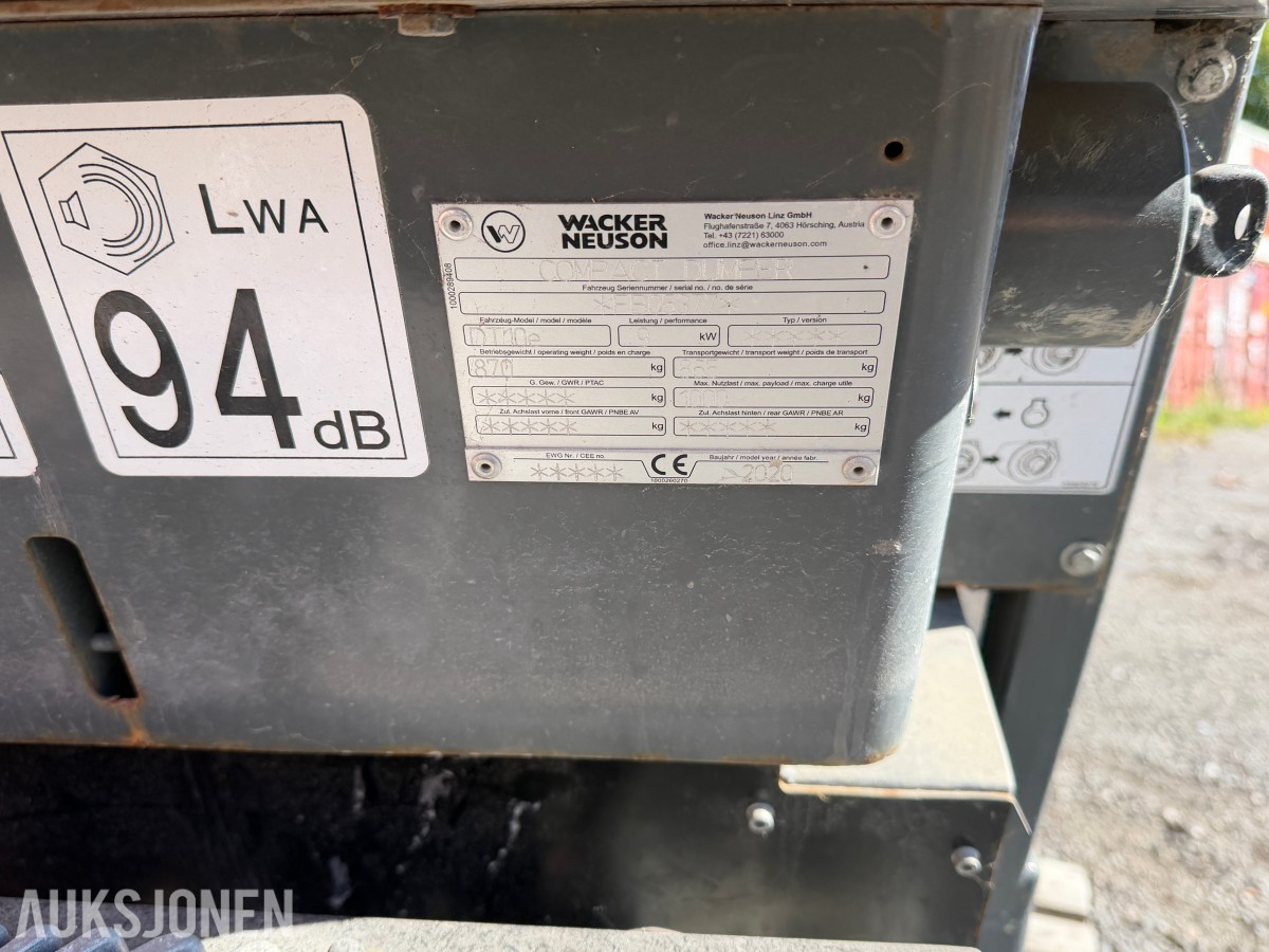 2023 Wacker Neuson DT10e beltedumper, ingen minstepris, rep.objekt