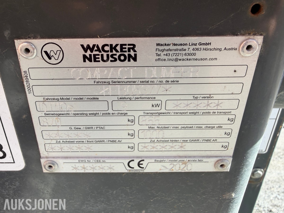 2023 Wacker Neuson DT10e beltedumper, ingen minstepris, rep.objekt