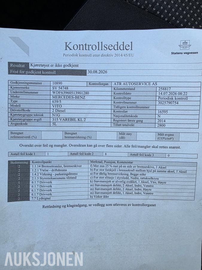 2014 Mercedes-Benz Vito 2.1 Diesel 136HK 4MATIC Automat, Hengerfeste