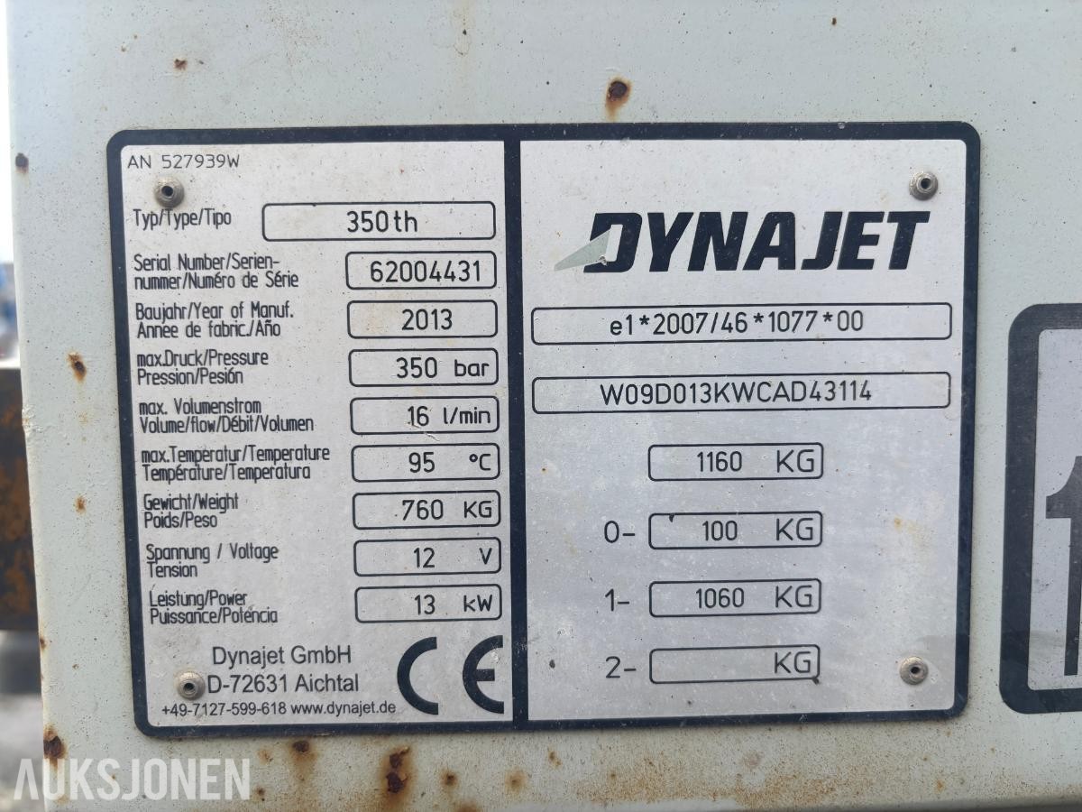 2013 Dynajet 350 th varmtvannsvasker på tilhenger – 350 bar