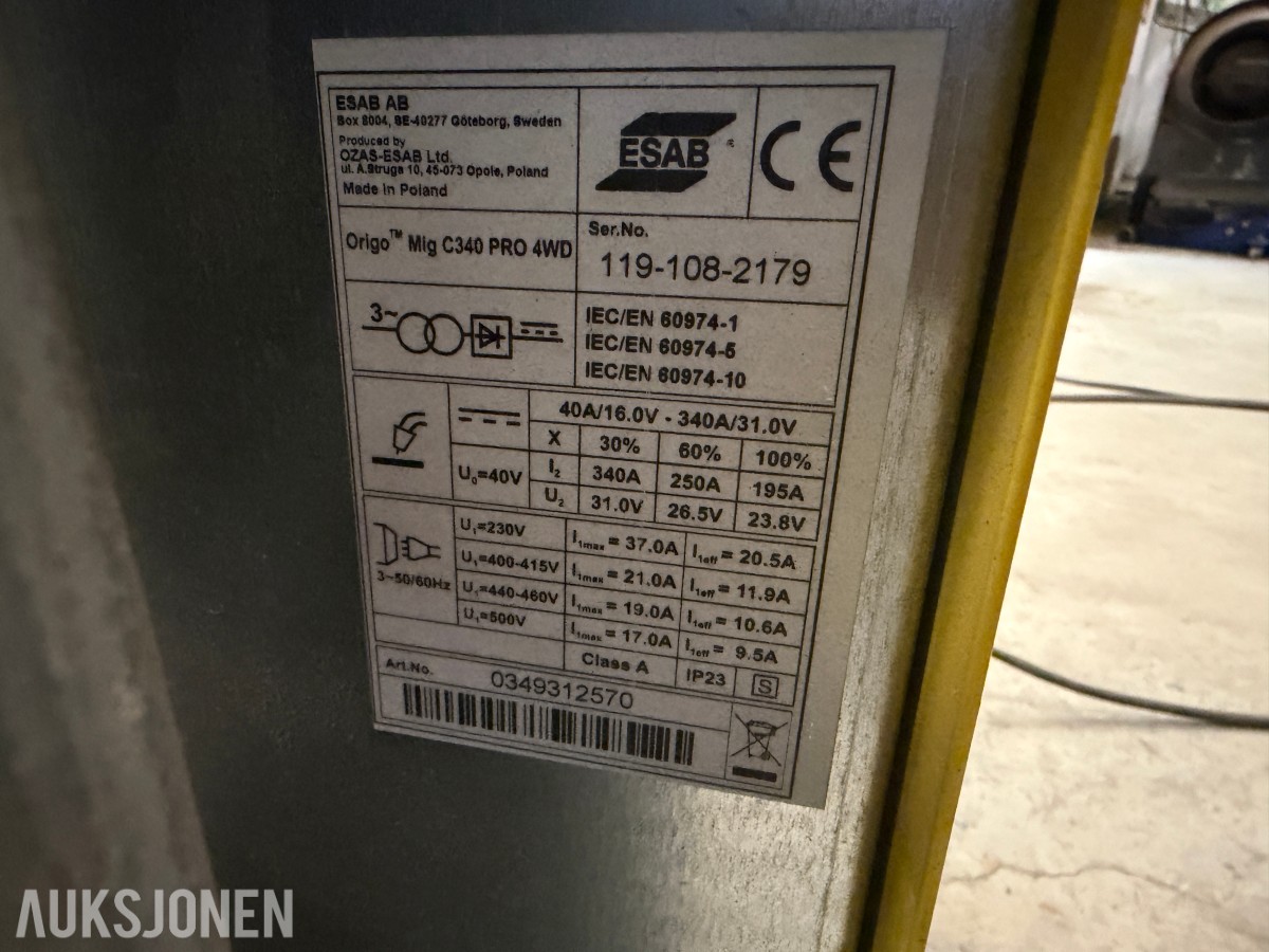 ESAB ORIGO MIG C340 PRO 4WD SVEISEAPPARAT – 340 A – MIG