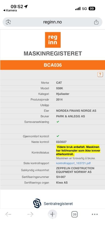 2014 Cat 938K HJULLASTER SERVICEAVTALE VELHOLDT SKUFF HUDRAULISK PALLEGAFFEL SENTRALSMØRING