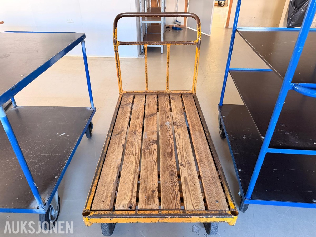 3 stk. transporttraller – plattformtralle og hylletraller