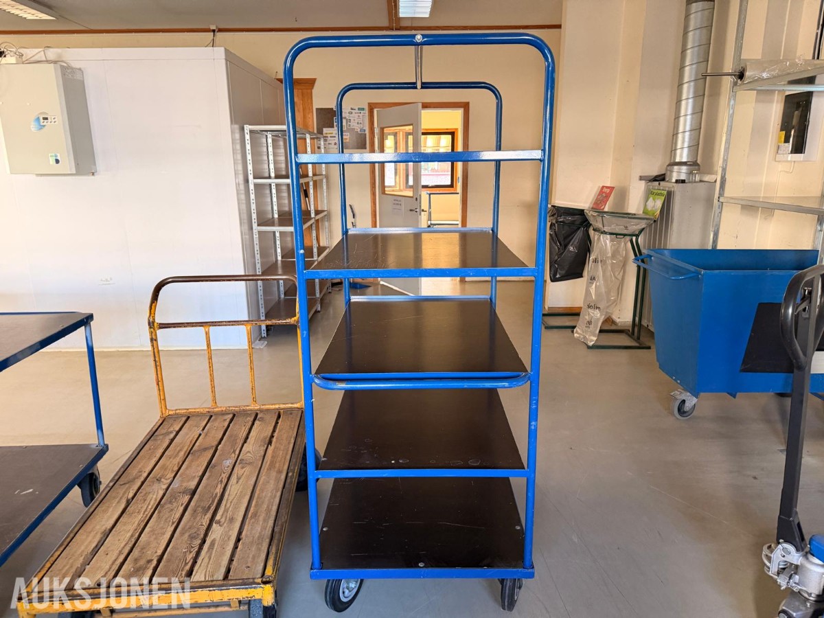 3 stk. transporttraller – plattformtralle og hylletraller