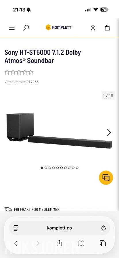 Sony 7.1.2 lydplanke + Subwoofer Dolby Atmos® - ingen minstepris