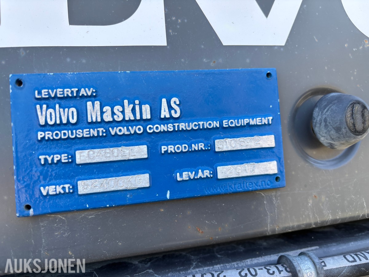 2017 Volvo EC480EL Beltegraver, KM3 HK-feste, 3000 l graveskuffe, sentralsmøring, 11 792 timer - nylig sertifisert