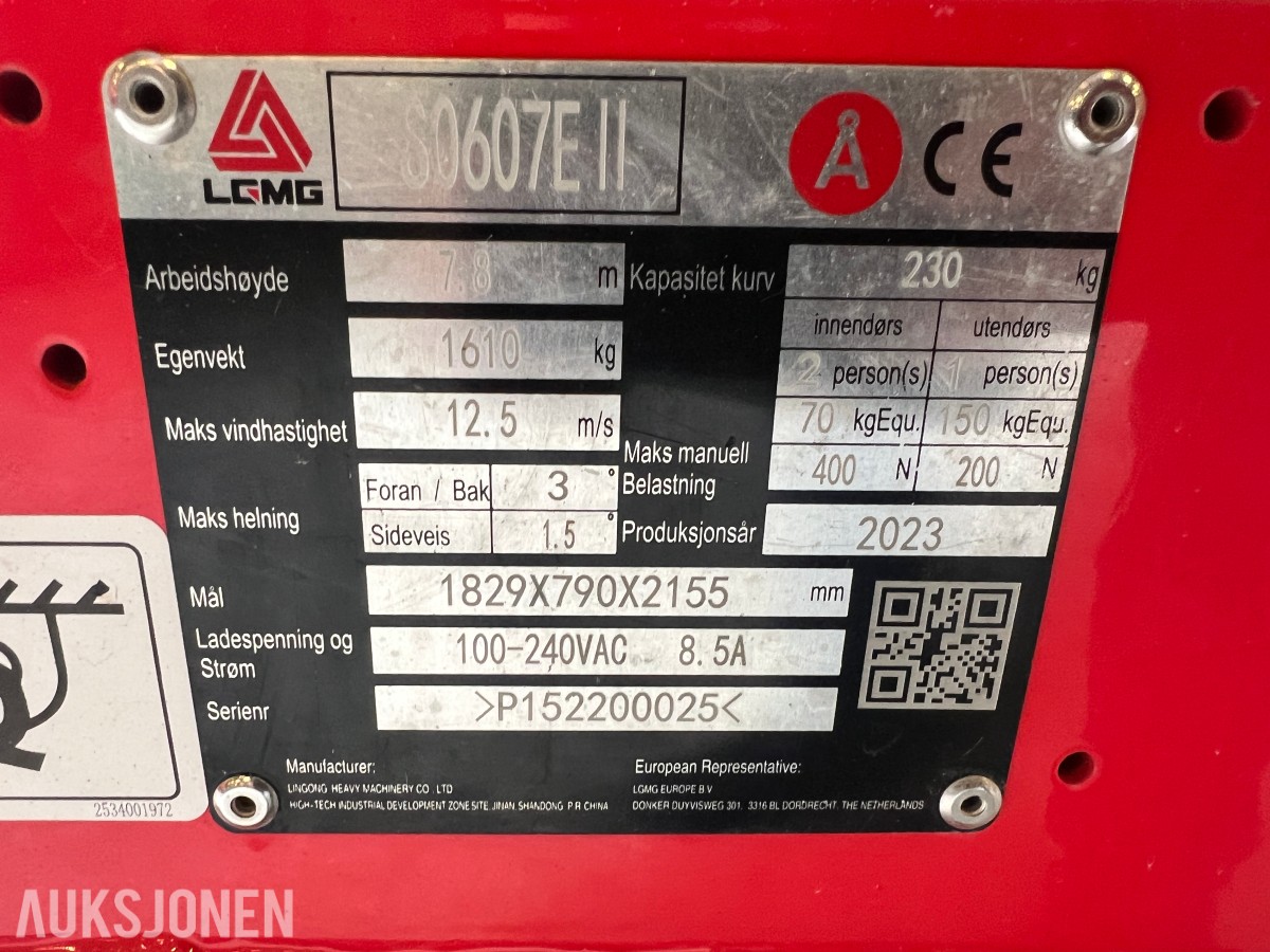 2022 LGMG S0607E II elektrisk sakselift 7,8 m