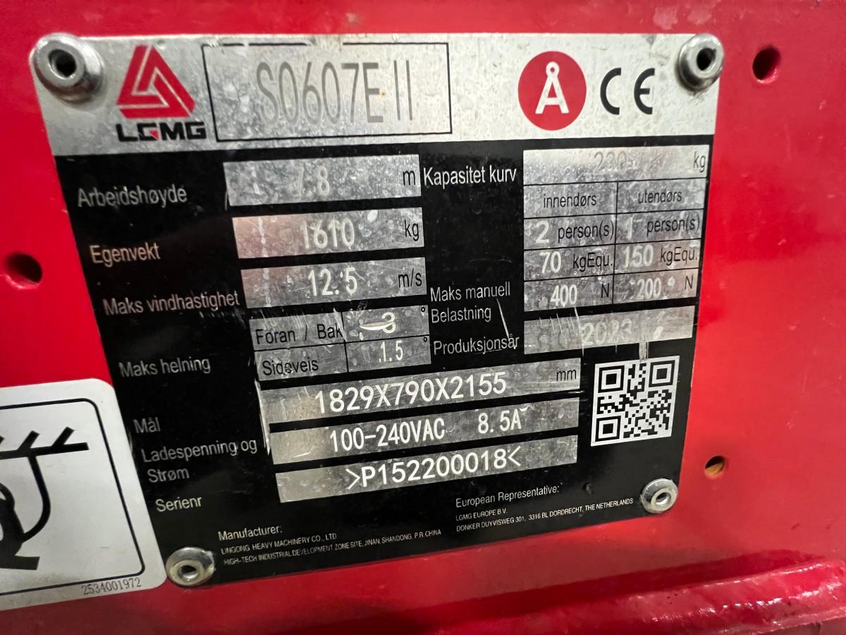 2023 LGMG S0607E II elektrisk sakselift – 7,8 m arbeidshøyde