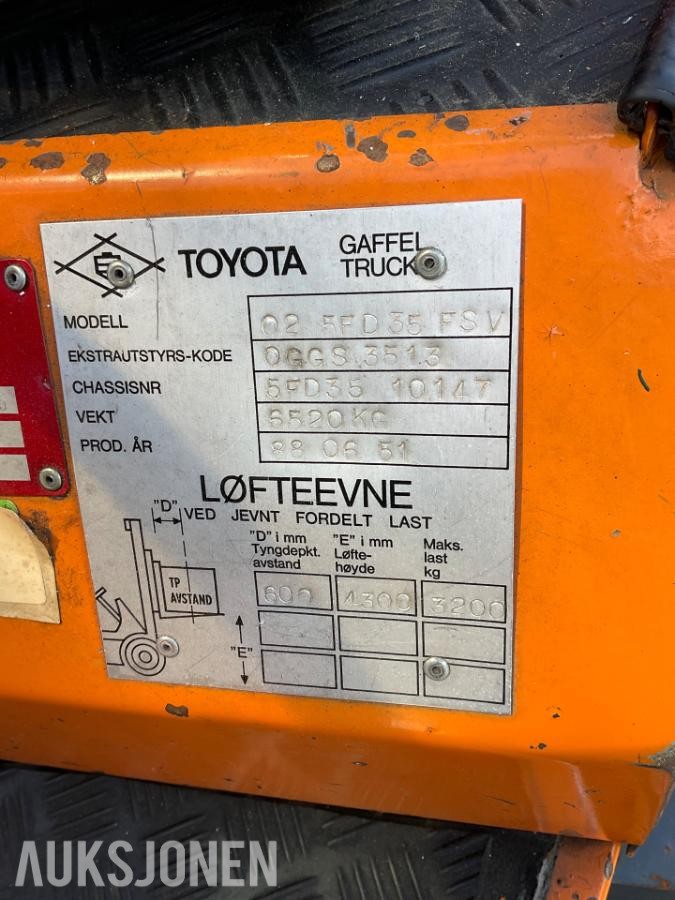 1988 Toyota 5FD35 Gaffeltruck - Diesel
