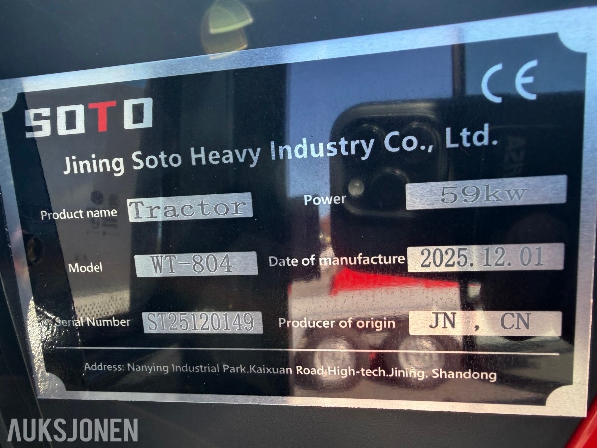 2025 SOTO WT-804 4WD traktor – 80 hk – frontlaster – skuffe – ubrukt