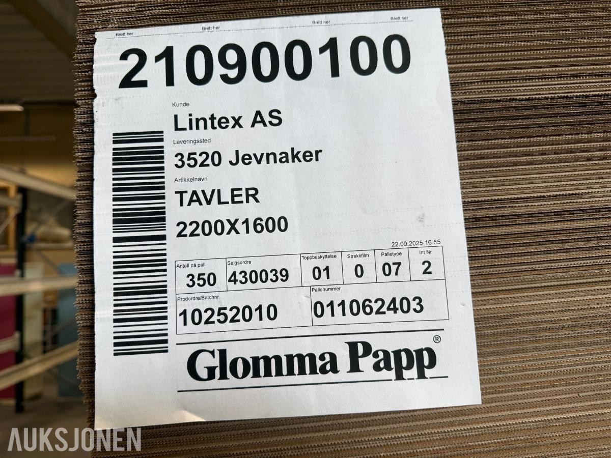 2025 Pappflak 1 lags bølgepapp 6 paller