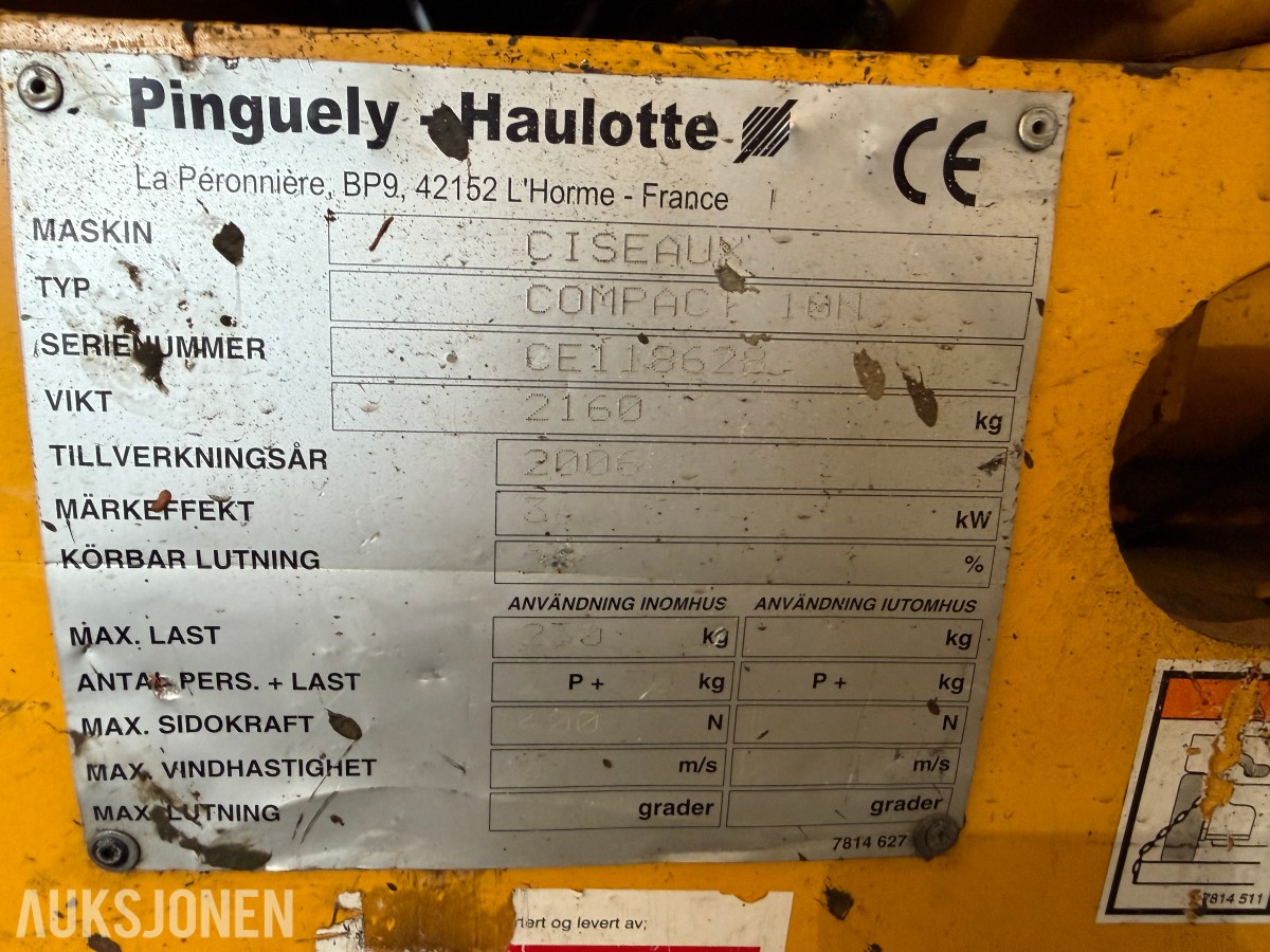 Haulotte Compact 10N Sakselift arbeidshøyde 10 meter