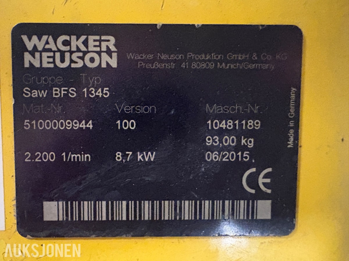 Wacker Neuson BFS 1345 gulvsag/asfaltsag – 2015-modell