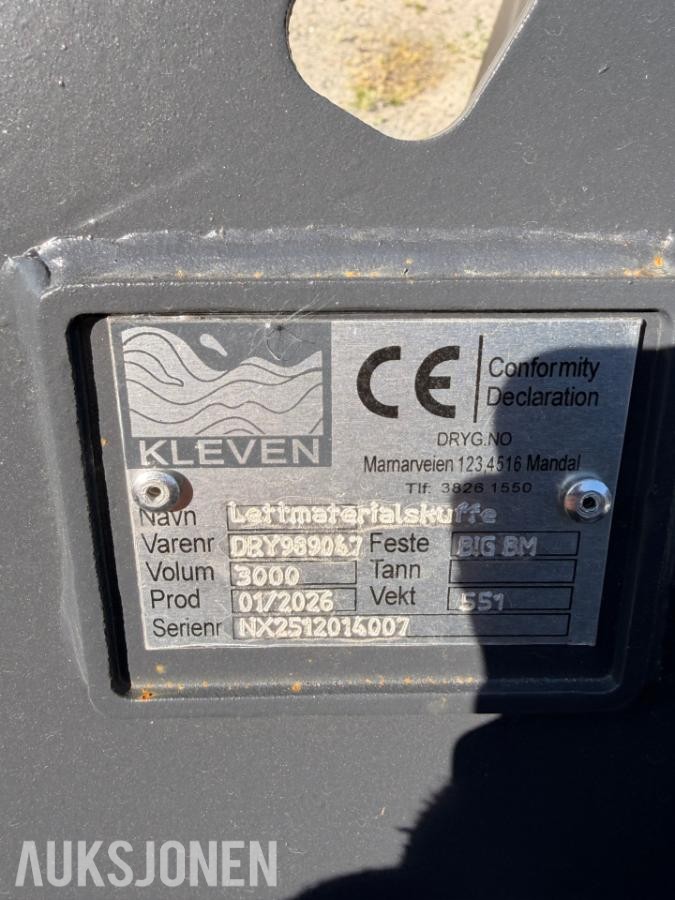 Kleven Lettmaterialskuffe 3000L (Store BM-feste)