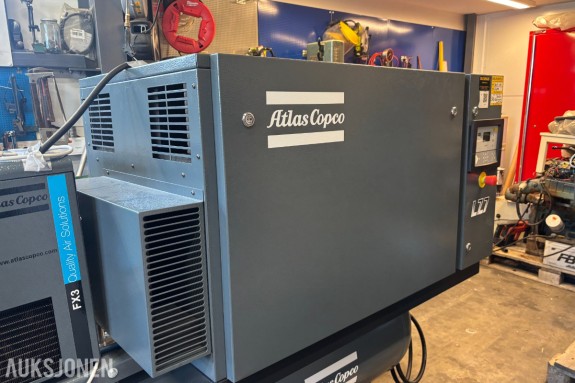 Atlas Copco LZ7-10 FF trykkluftanlegg med 270 liters tank og Atlas Copco FX3 kjøletørke.