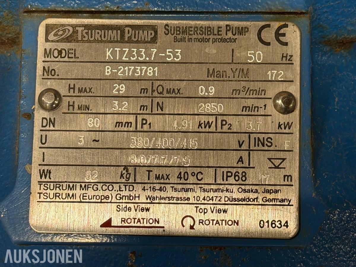 Tsurumi Pump KTZ33.7-53 Nedsenkbar pumpe