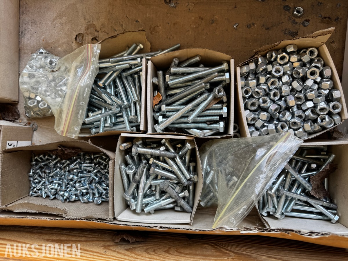 1 pall med masse skruer maskinskruer muttere og div