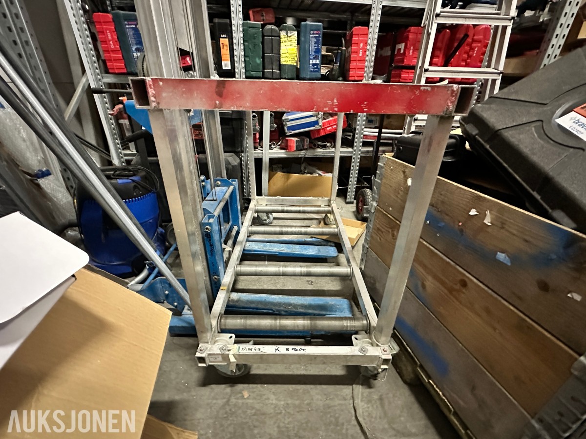Aluminium rullebord / materialvogn med 5 ruller og hjul