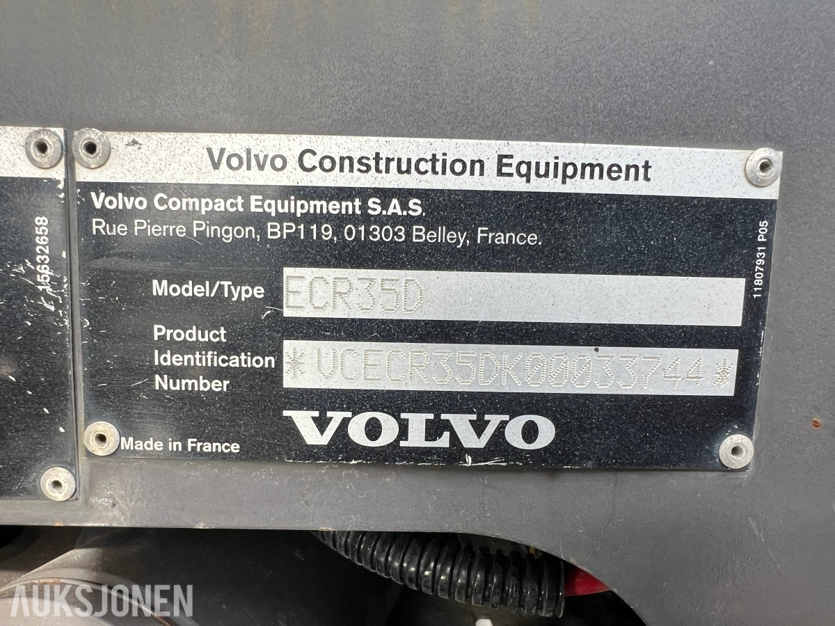 2017 Volvo ECR35D minigraver med 3 skuffer