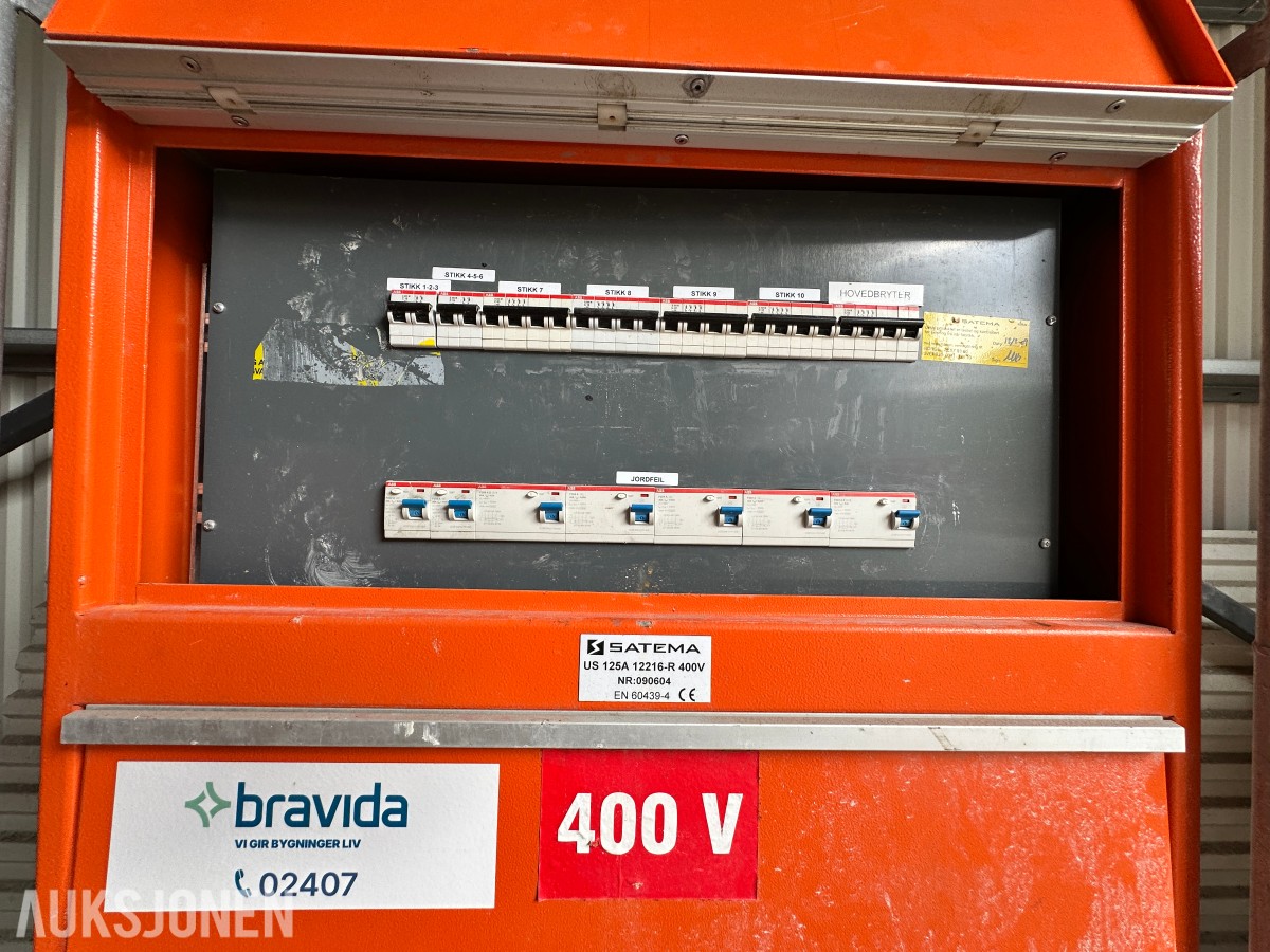 Satema byggestrømskap 400V – ombygget til 63A – med stativ