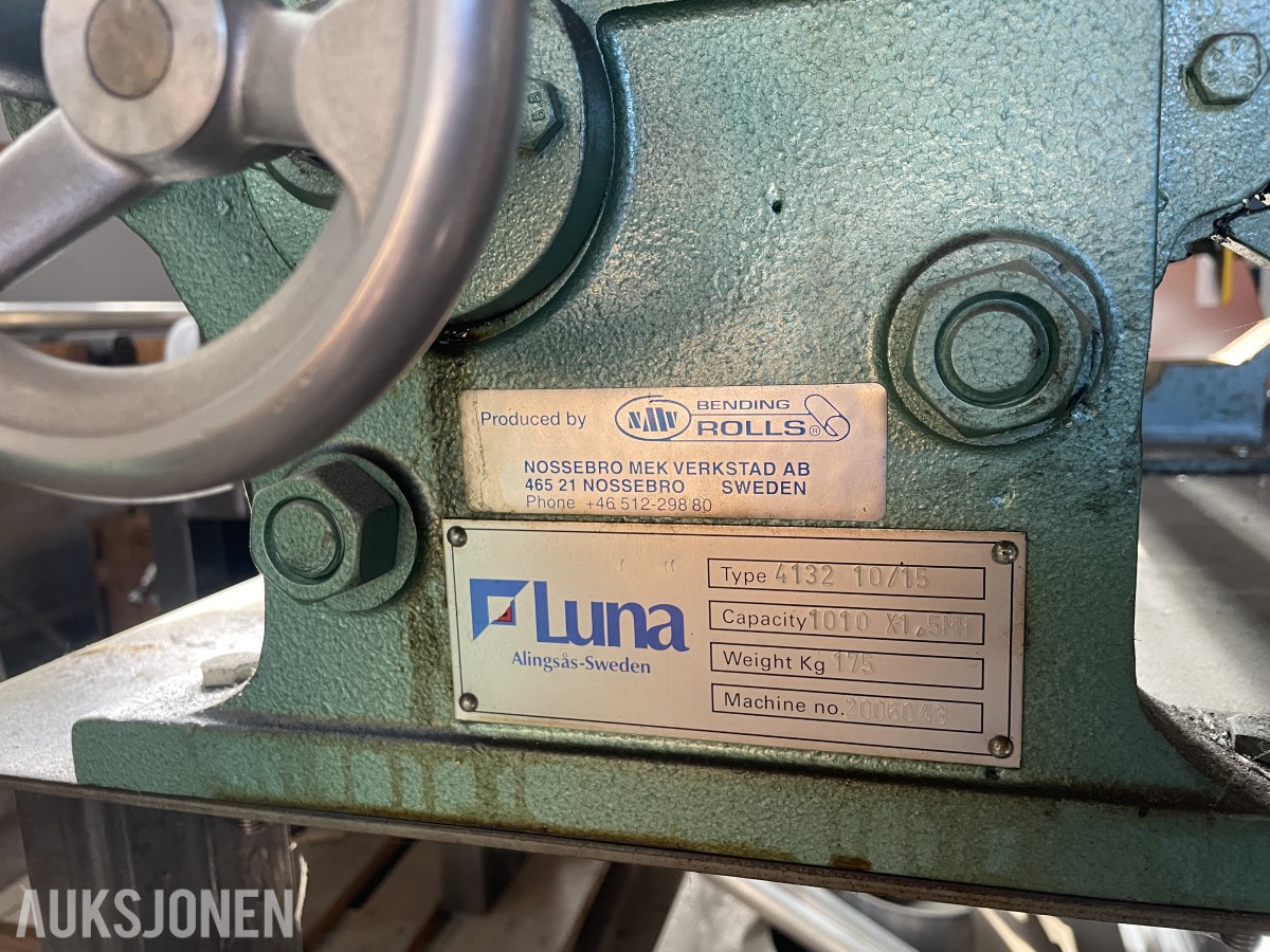 Luna Bending Rolls platevalse og metallkappsag.