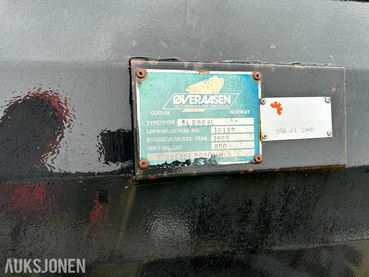 1992 Øveraasen DL 285 BL snøplog, 2950 mm, hydraulikk
