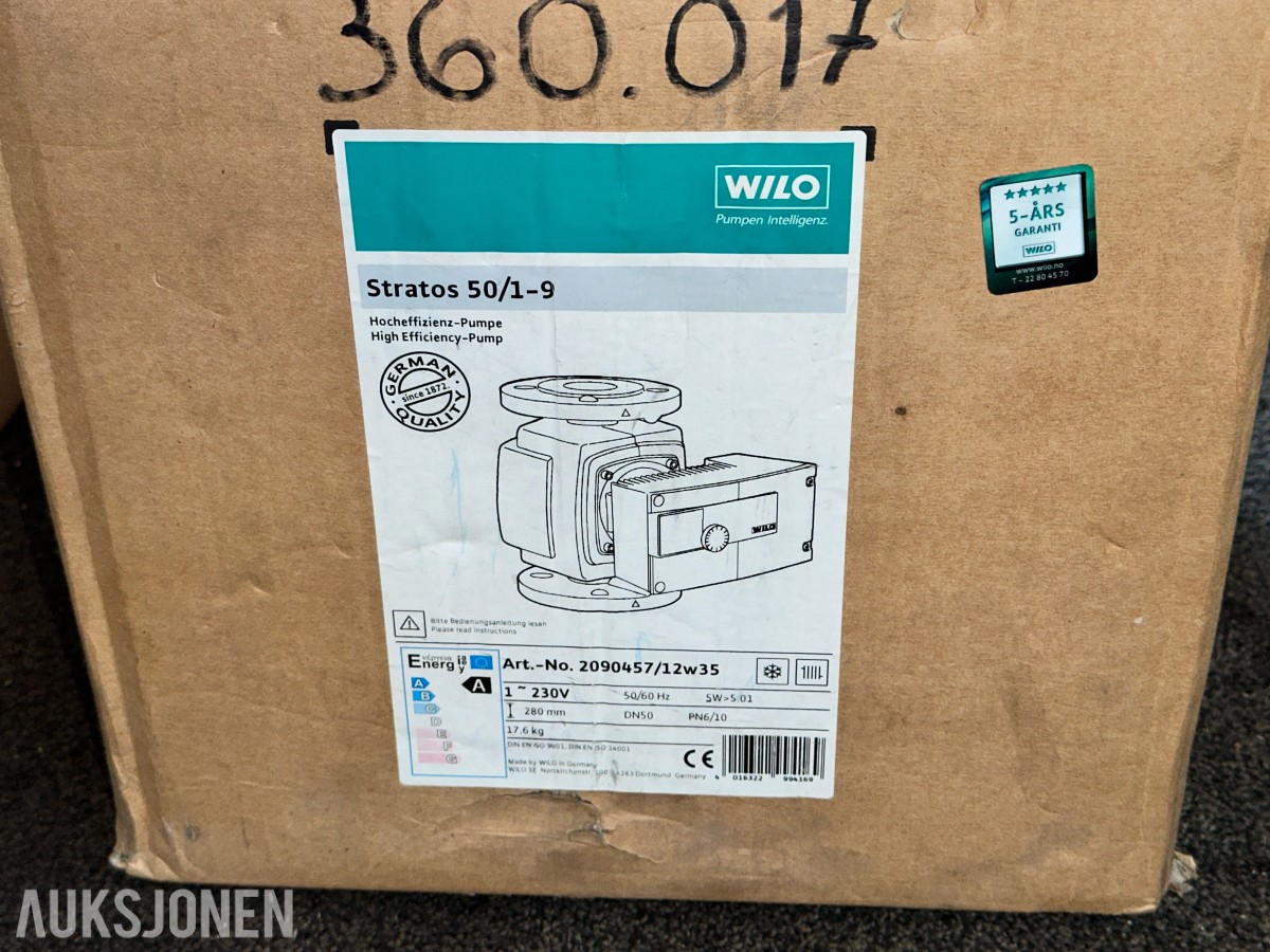4 stk. Wilo Stratos sirkulasjonspumper – ubrukt – selges samlet