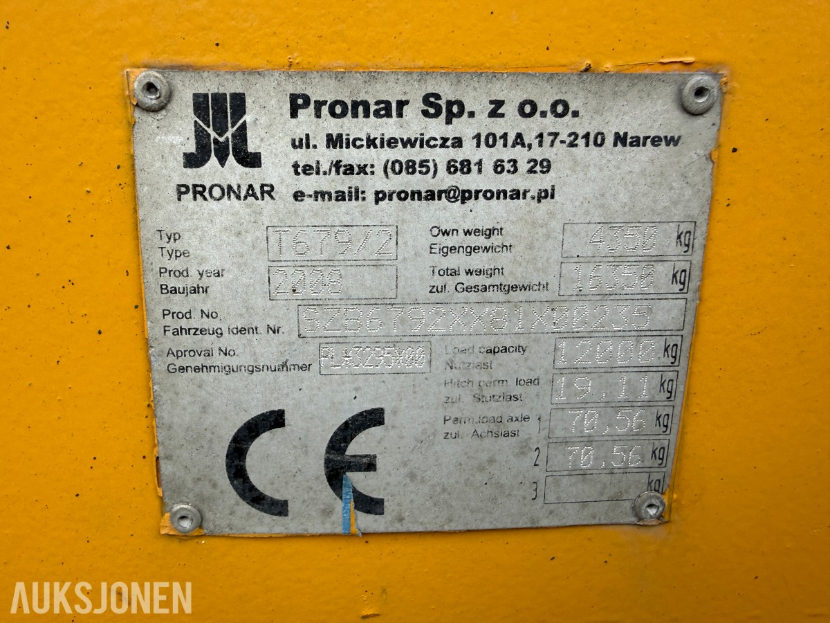 2008 Pronar T679/2 tipphenger / dumperhenger - 12000 kg nyttelast