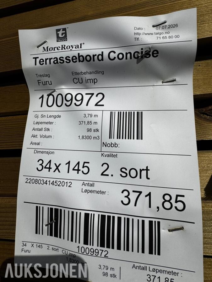 CU impregnert - Terrassebord Concise - Furu 34x145 - 1 pakke - Totalt 371 meter