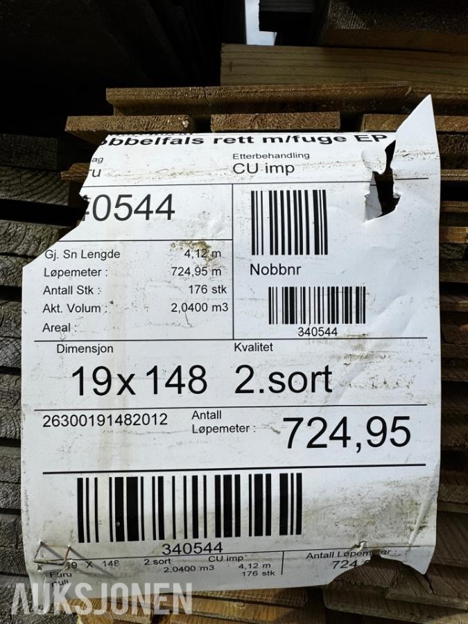 CU impregnert Dobbelfals Bordkledning - Rett med fuge - EP - Furu 19x148 - 724 meter