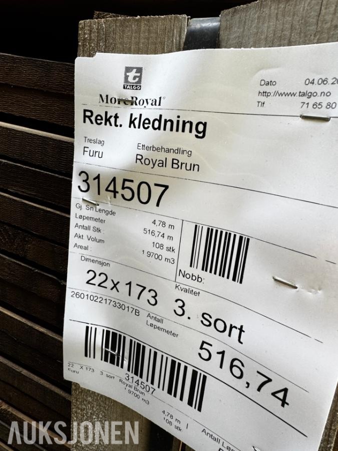 Royal impregnert Rektangulær kledning - Royal brun- Furu 22x173 - 1 pakke - Totalt 516 meter