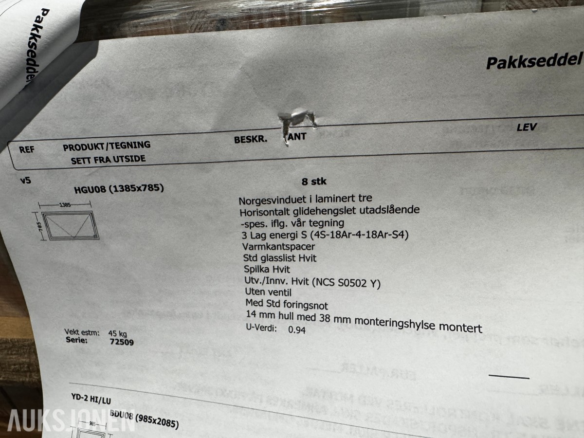 8 stk Norgesvinduet 3-lags energiglass 785x1385 mm liggende åpningsbart