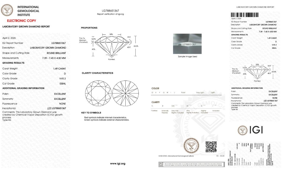 DIAMANT PÅ 1.49 CT | D/VVS2| ROUND | IGI!