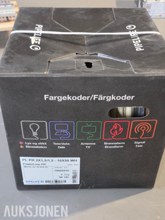 Diverse elektromateriell - Downlights, belysningsutstyr, stikkontakter, smarthus, sikringer, kabler, etc.