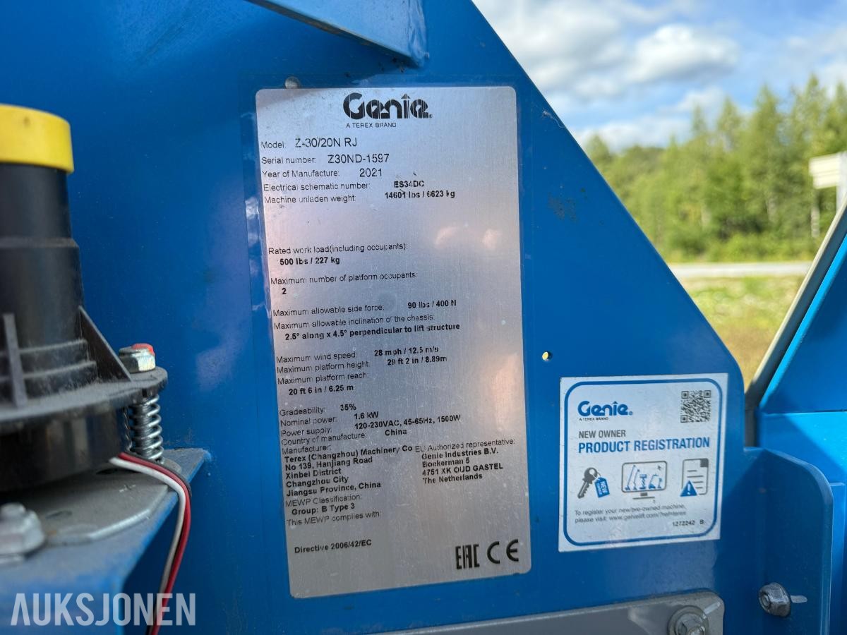 2021 Genie Z-30/N20 Elektrisk bomlift med knekkarm/leddet kun 72timer