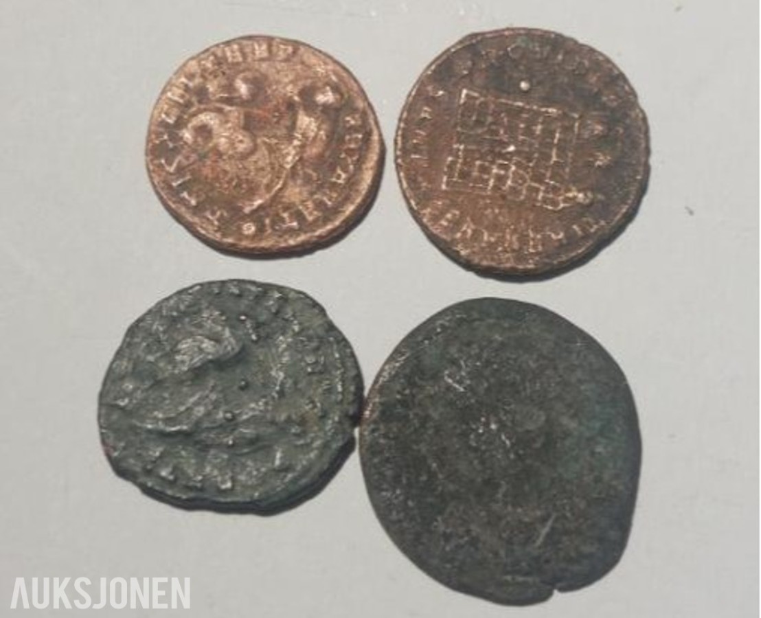 Romerske mynter, 4 stk, Ca 1700 år gamle