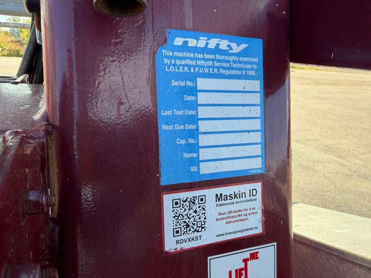2010 Niftylift TD 120 TDAC Beltelift - Nylig sertifisert