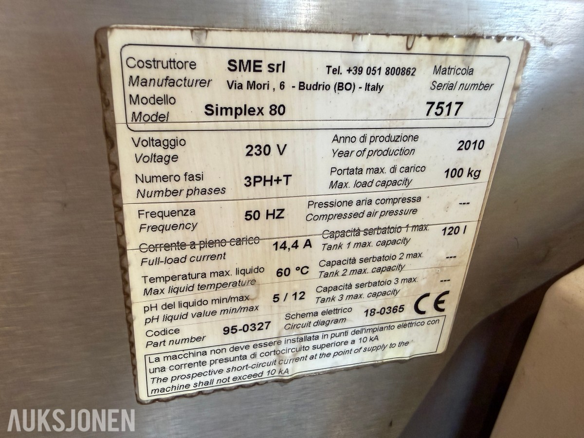 SME Simplex 80 automatisk delevasker med roterende kurv