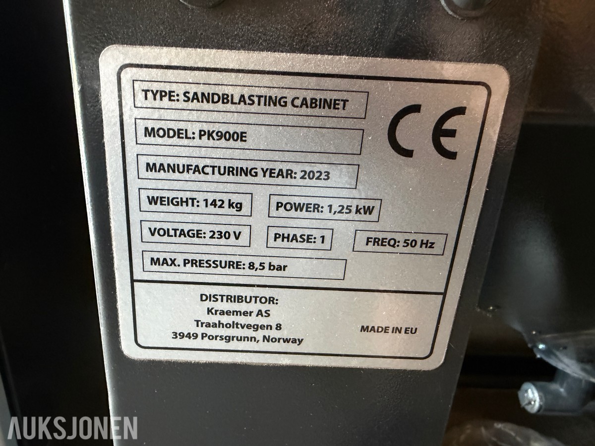Kraemer PK900E 900L sandblåsekabinett med støvavsug