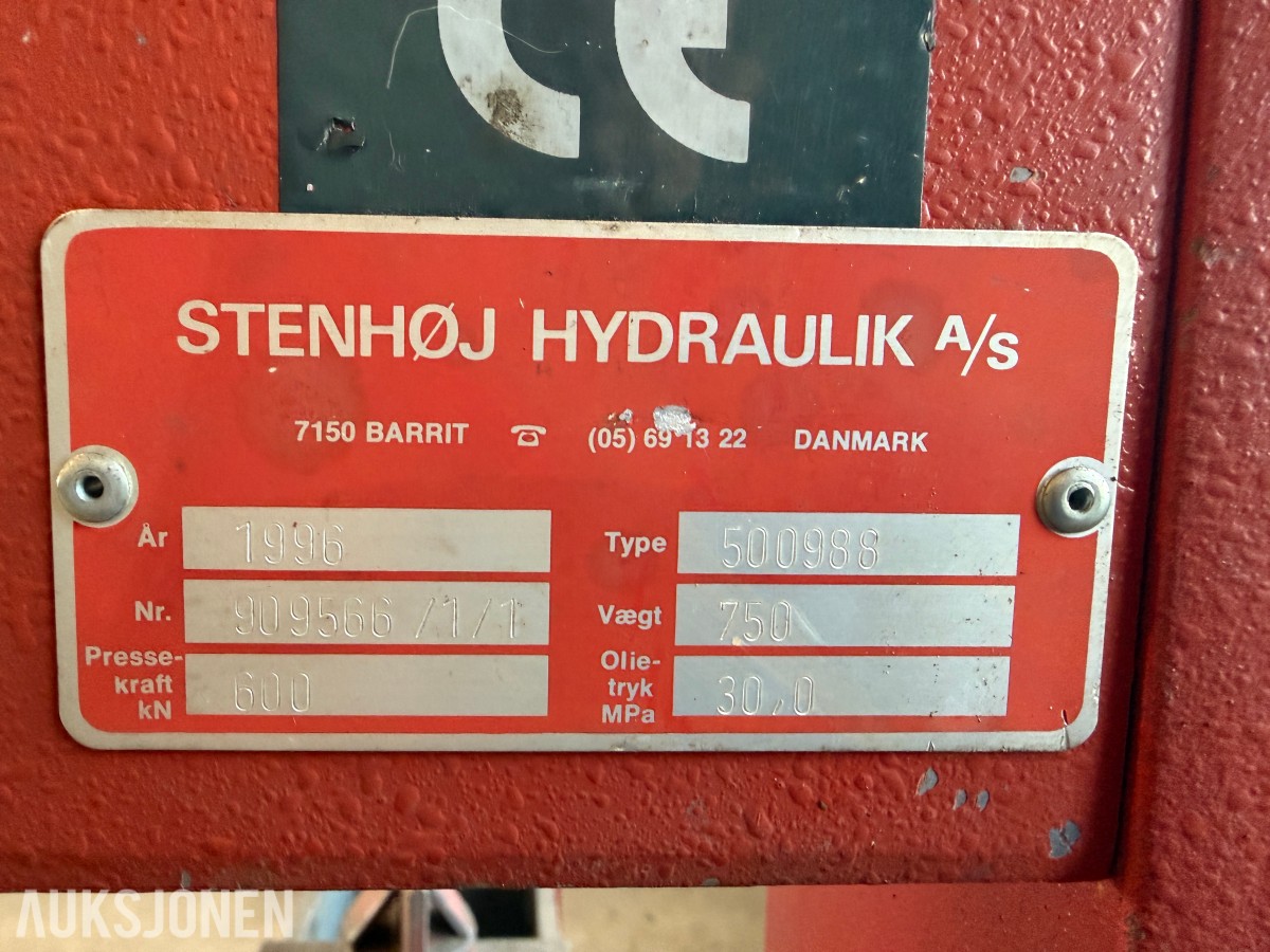 Stenhøj 60 tonn hydraulisk verkstedpresse – 600 kN