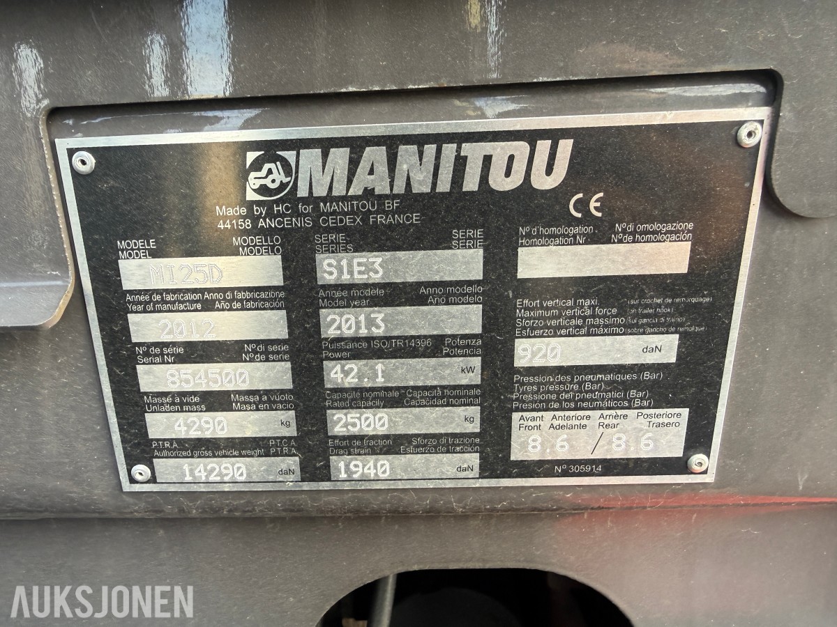 2013 Manitou MI25D Motvektstruck, KUN 530 TIMER