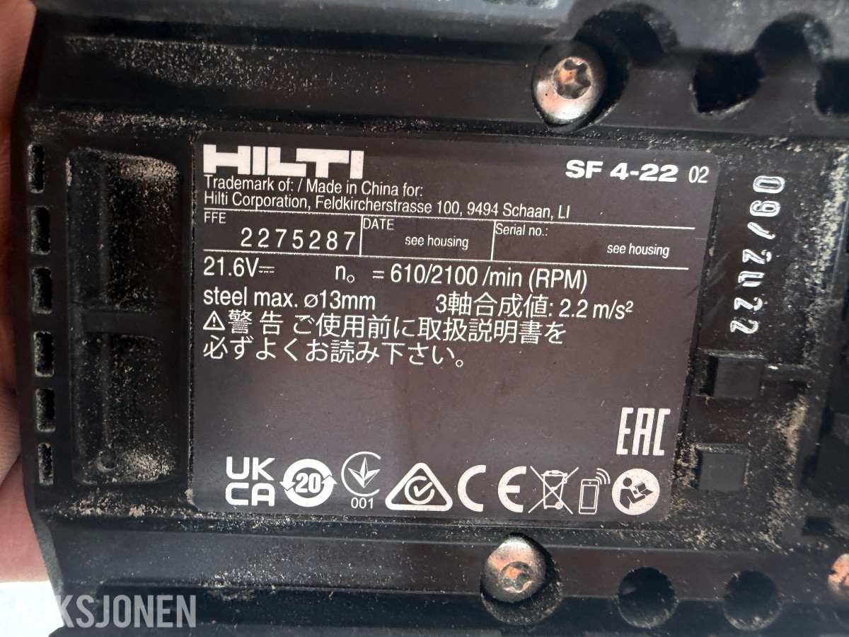 Stort parti Hilti batteriverktøy, batterier, ladere og festeverktøy 
