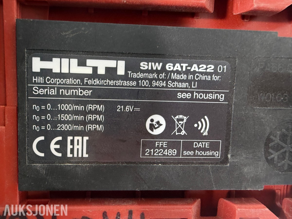 Stort parti Hilti batteriverktøy, batterier, ladere og festeverktøy 