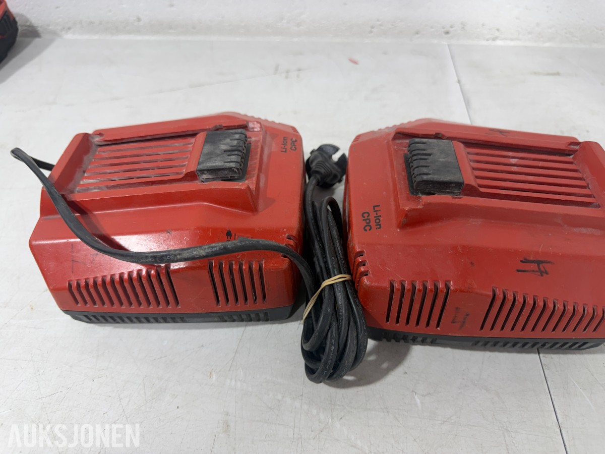 Stort parti Hilti batteriverktøy, batterier, ladere og festeverktøy 