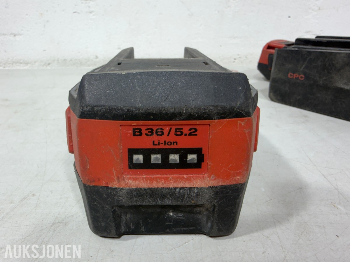 Stort parti Hilti batteriverktøy, batterier, ladere og festeverktøy 