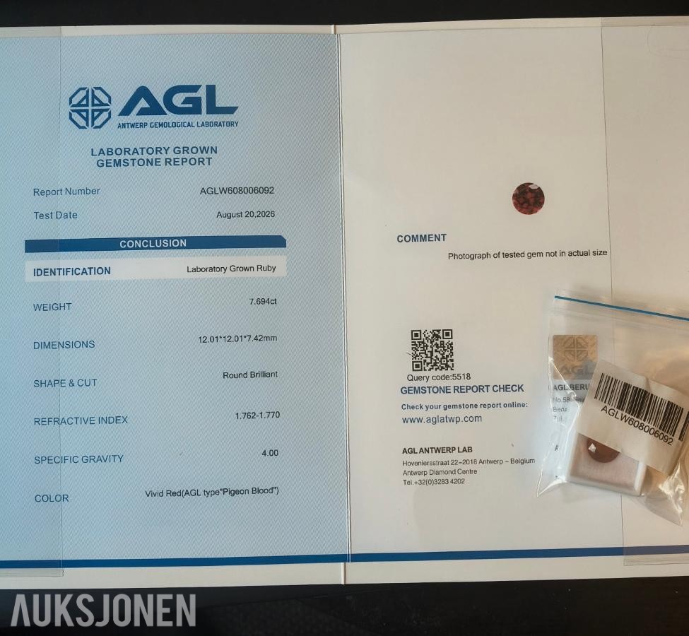 Nydelig Rubin Round Brilliant * 5.14 CT * med Sertifikat