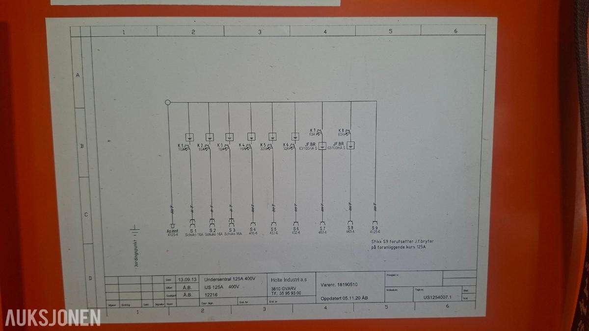 Byggestrømskap Holte Industri US125A 400V TN-S
