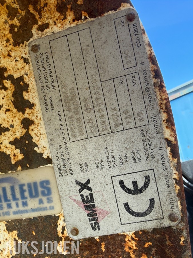 2013 Simex fres med hydraulisk feiekost - S60 feste
