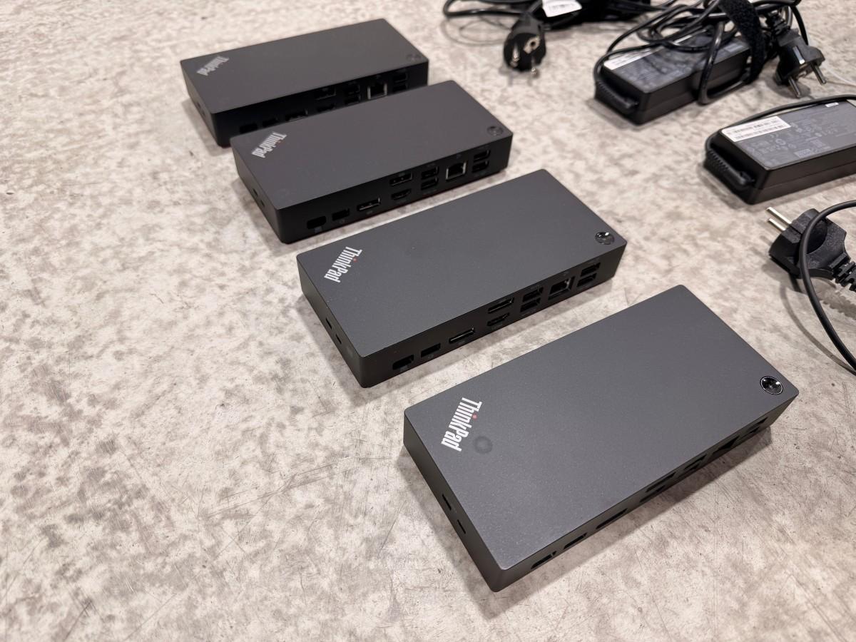 8 HP PC-skjermer med Lenovo dokkingstasjoner og tilbehør